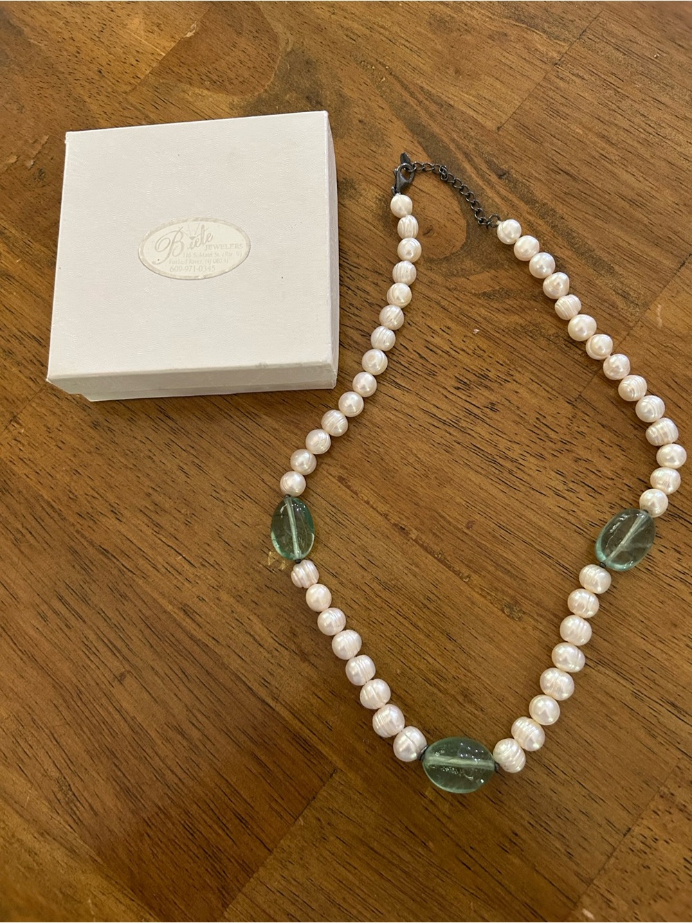Freshwater Pearl and Green Jade Glass Bead Necklace Burke Jeweler